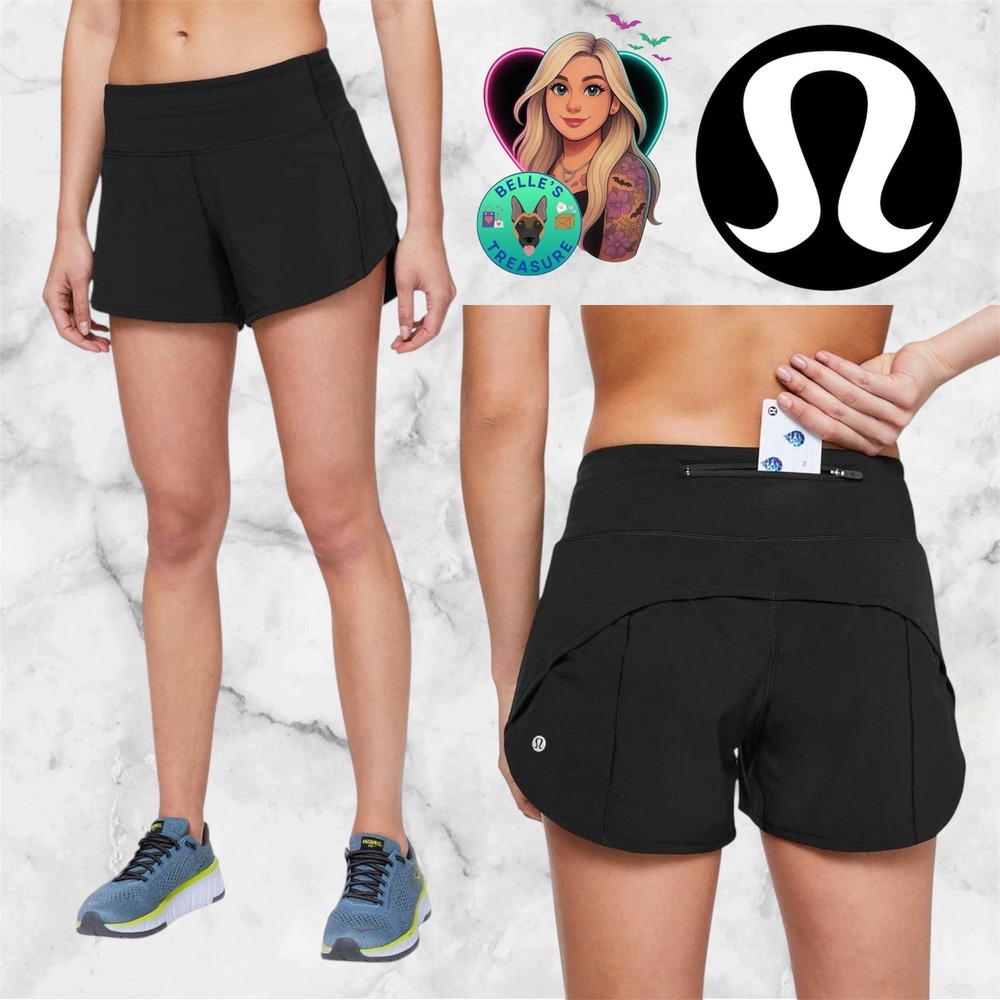 Lululemon‎ Women's 2 Speed Up Mid Rise Short 4" Black Athletic Running Shorts